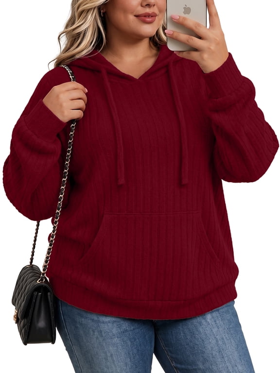 Womens Plus Size Lightweight Hoodies Long Sleeve Shirts Kangaroo Pocket Pullover Sweaters Fall Tops Oversized Sweatshirt XL-5XL