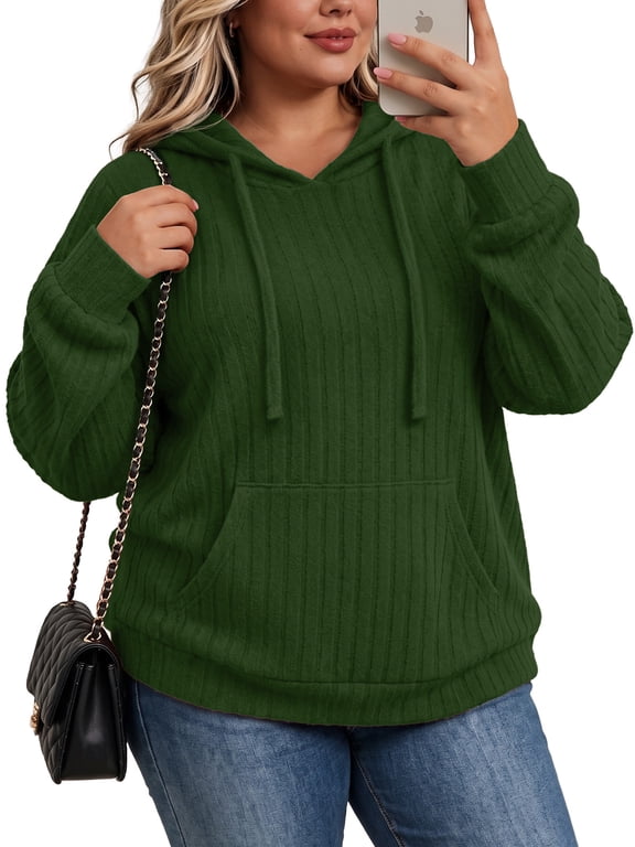 Womens Plus Size Lightweight Hoodies Long Sleeve Shirts Kangaroo Pocket Pullover Sweaters Fall Tops Oversized Sweatshirt XL-5XL