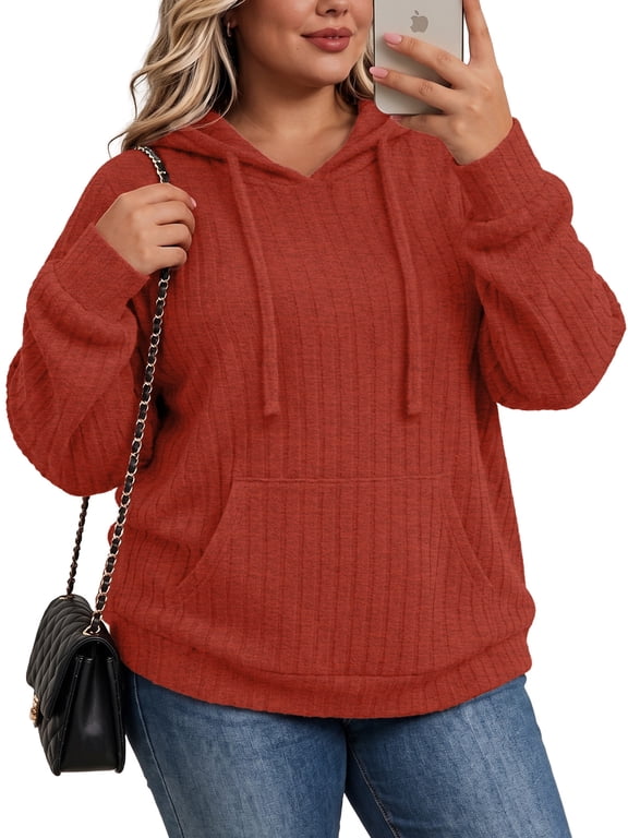 Womens Plus Size Lightweight Hoodies Long Sleeve Shirts Kangaroo Pocket Pullover Sweaters Fall Tops Oversized Sweatshirt XL-5XL