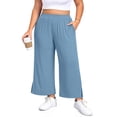 thumbnail image 1 of Gleelist Women's Plus Size Wide Leg Pants Lightweight Casual High Waist Side Slit Flowy Lounge Trouser With Pockets XL-5XL, 1 of 5