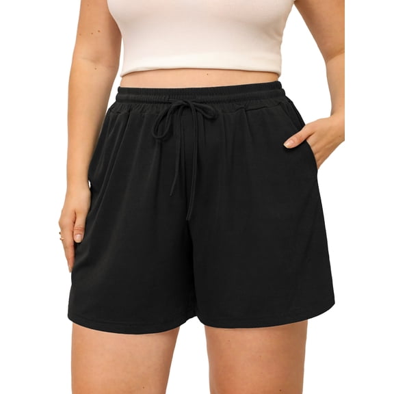 Gleelist Women's Plus Size Shorts Drawstring Comfy Elastic Waist Shorts Wide Leg Summer Short With Pockets XL-5XL