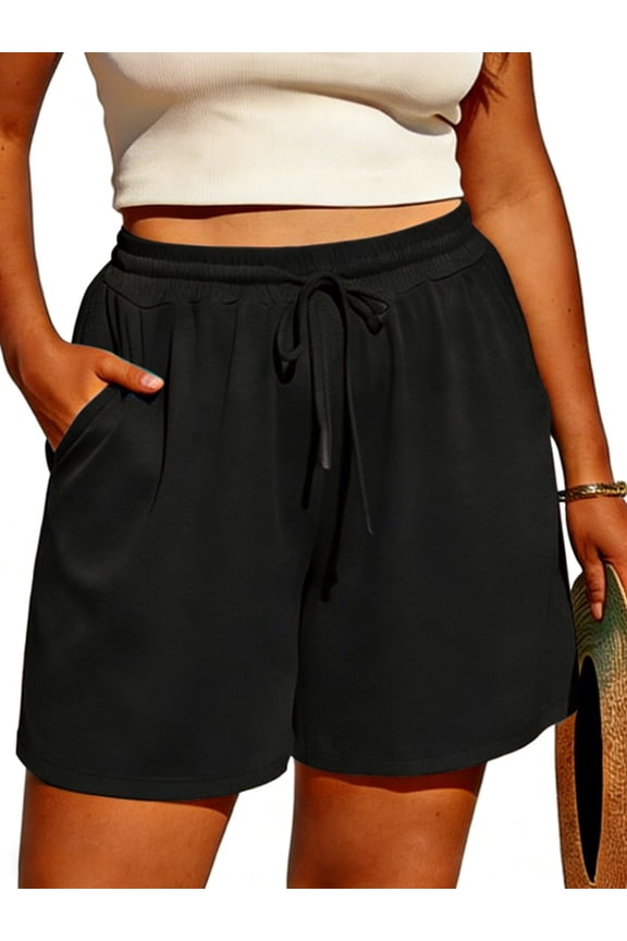 Women's Plus Size Shorts Drawstring Comfy Elastic Waist Shorts Wide Leg Summer Short With Pockets XL-5XL