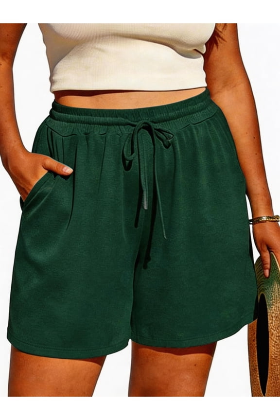 Women's Plus Size Shorts Drawstring Comfy Elastic Waist Shorts Wide Leg Summer Short With Pockets XL-5XL