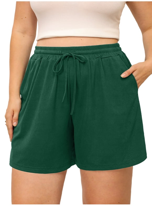 Women's Plus Size Shorts Drawstring Comfy Elastic Waist Shorts Wide Leg Summer Short With Pockets XL-5XL
