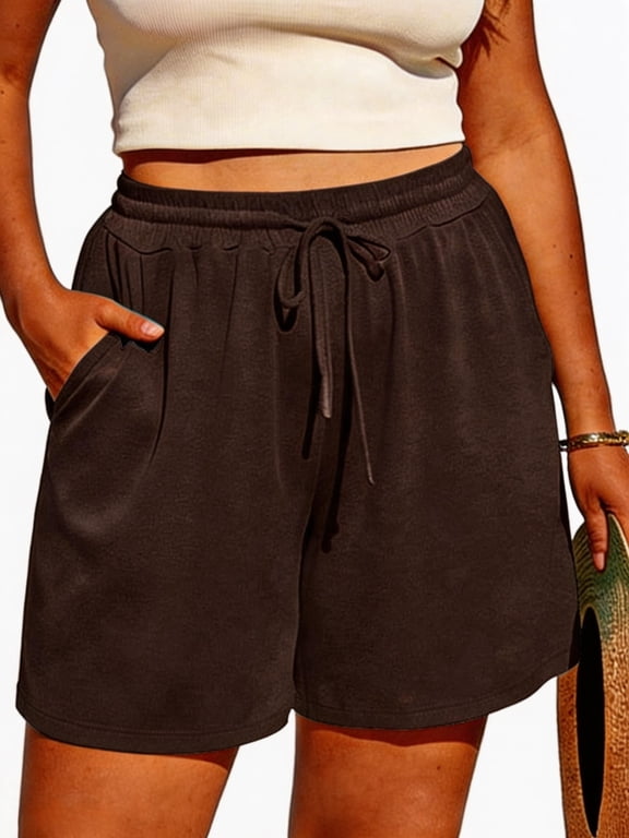 Women's Plus Size Shorts Drawstring Comfy Elastic Waist Shorts Wide Leg Summer Short With Pockets XL-5XL