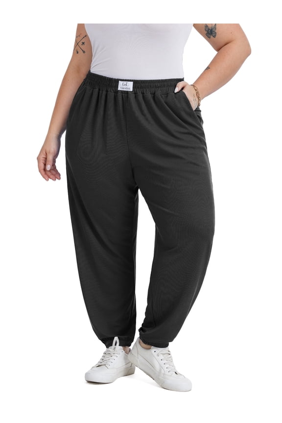 Women's Plus Size Tapered Pants High Waist Soft Lounge Pants with Elastic Cuff Ankle With Pockets (XL-5XL)