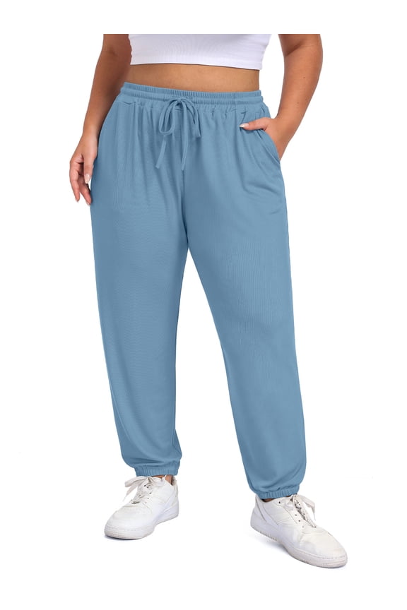 Women's Plus Size Tapered Lounge Pants Adjustable Drawstring Soft Casual Comfy Pants Elastic Cuff Ankle With Pockets (XL-5XL）