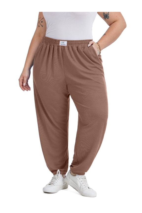 Women's Plus Size Tapered Pants High Waist Soft Lounge Pants with Elastic Cuff Ankle With Pockets (XL-5XL)