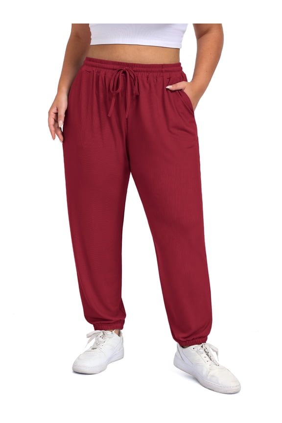 Women's Plus Size Tapered Lounge Pants Adjustable Drawstring Soft Casual Comfy Pants Elastic Cuff Ankle With Pockets (XL-5XL）