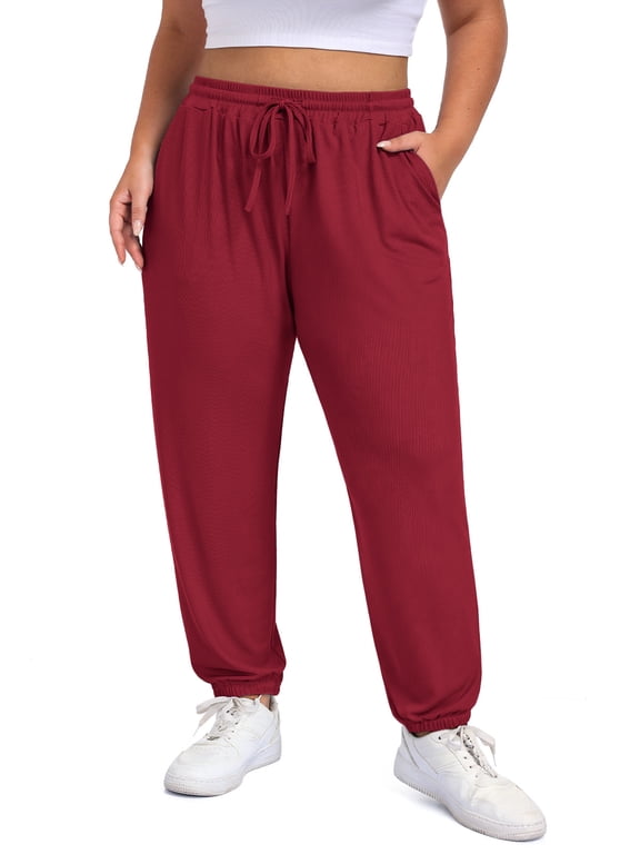 Women's Plus Size Tapered Lounge Pants Adjustable Drawstring Soft Casual Comfy Pants Elastic Cuff Ankle With Pockets (XL-5XL)