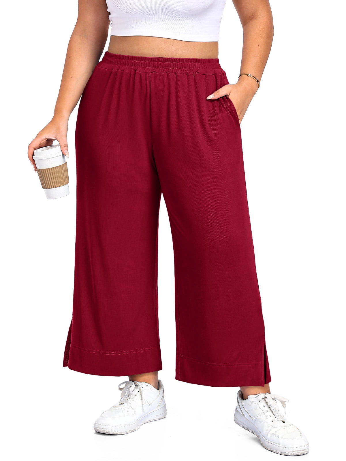 Gleelist, Women's Plus Size Wide Leg Pants, Lightweight, 2XL