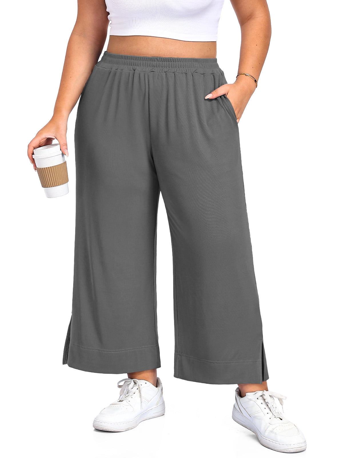 Gleelist Women's Plus Size Wide Leg Pants Lightweight Casual High
