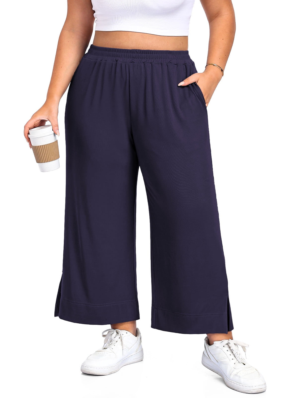 Gleelist, Women's Plus Size Wide Leg Pants, Lightweight, 2XL