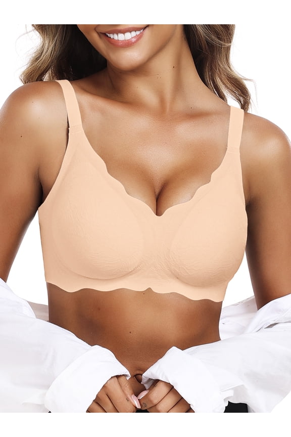 Womens Bras Push Up Soft V Neck Bras Wave Comfortable Wireless Bralettes Seamless Bra Smooth Brassiere Wire Free Basic Everyday Bras