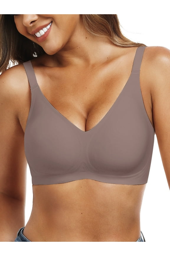 Womens Push Up Everyday Bras For Women No Underwire Smooth Wireless Brassiere Full Coverage Comfortable V Neck T-Shirt Basic Bras