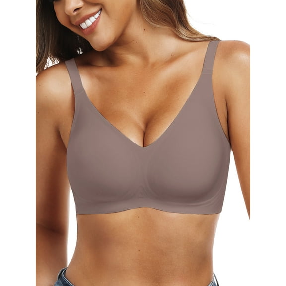 Gleelist Womens Push Up Everyday Bras For Women No Underwire Smooth Wireless Brassiere Full Coverage Comfortable V Neck T-Shirt Basic Bras