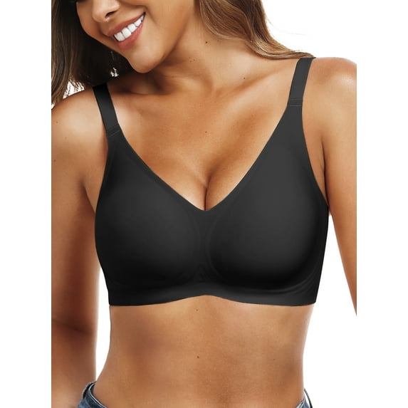 Gleelist Womens Push Up Everyday Bras For Women No Underwire Smooth Wireless Brassiere Full Coverage Comfortable V Neck T-Shirt Basic Bras