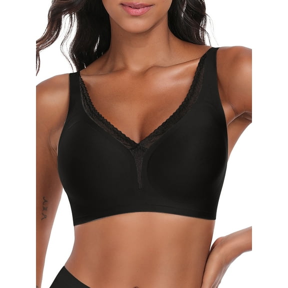 Gleelist Womens Lace Deep V Bras Soft Bras For Women Wirefree Jelly Bras No Underwire Tshirt Push Up Bralettes S-3XL