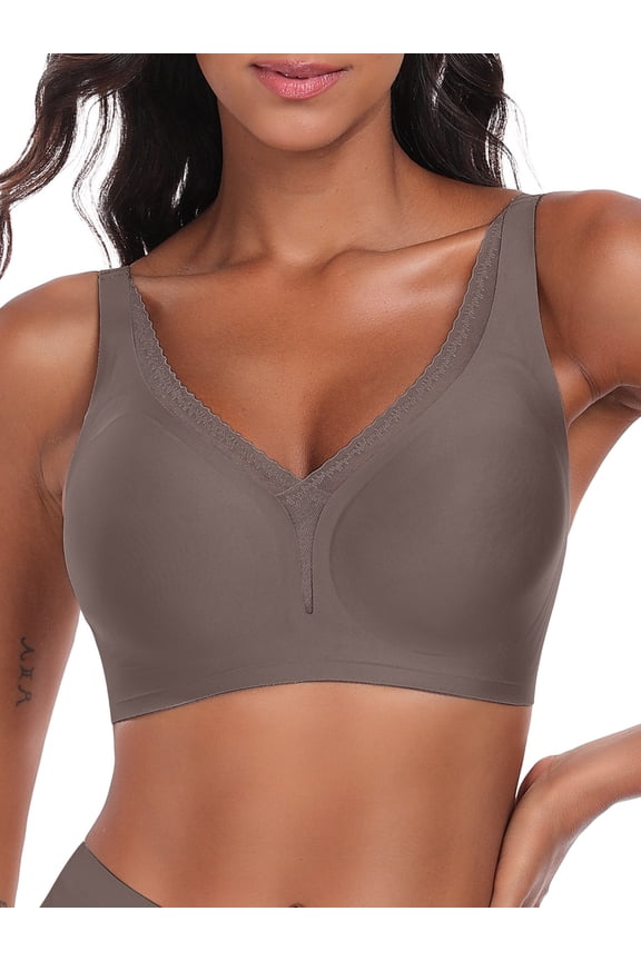 Womens Lace Deep V Bras Soft Bras For Women Wirefree Jelly Bras No Underwire Tshirt Push Up Bralettes S-3XL