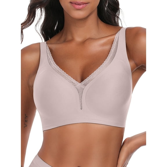 Gleelist Womens Lace Deep V Bras Soft Bras For Women Wirefree Jelly Bras No Underwire Tshirt Push Up Bralettes S-3XL