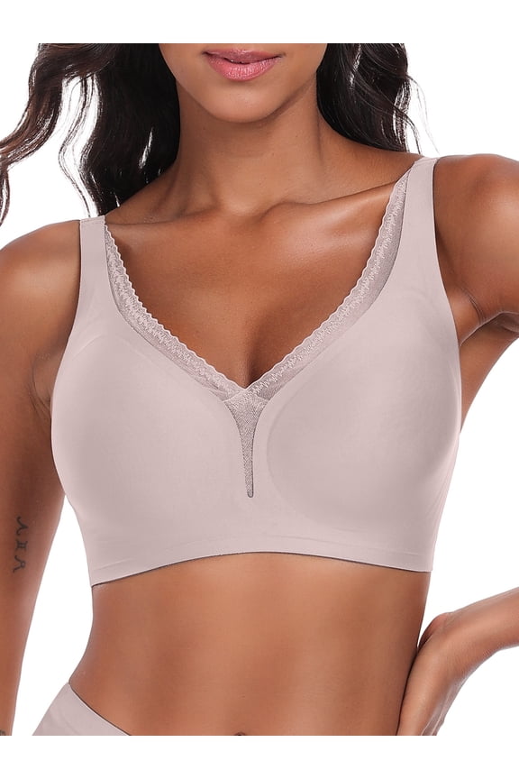Womens Lace Deep V Bras Soft Bras For Women Wirefree Jelly Bras No Underwire Tshirt Push Up Bralettes S-3XL