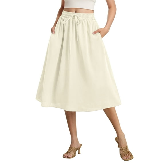 Gleelist Womens Midi Skirts with Pockets A-Line Casual High Waist Elastic Western Flowy Skirts for Women S-XXL