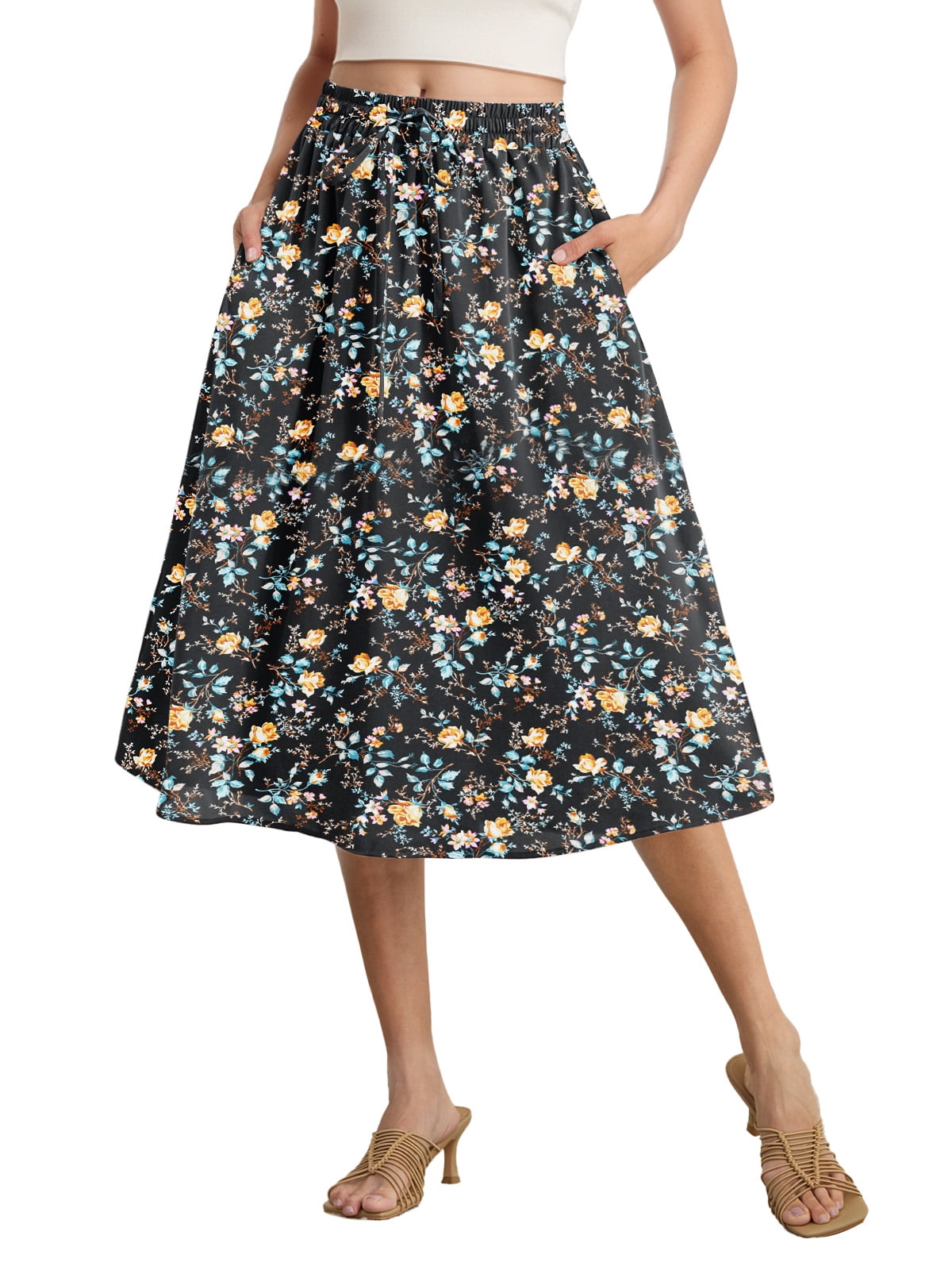 3-Pack Women's Midi Skirts With Pockets - Knee Length, High Waisted, Pleated, Casual Summer Skirts