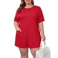 thumbnail image 1 of Gleelist Womens Plus Size Jumpsuit Loose Fit Summer Outfits Short Sleeved Shorts Romper For Women Stretchy Overalls with Pockets XL-5XL, 1 of 5