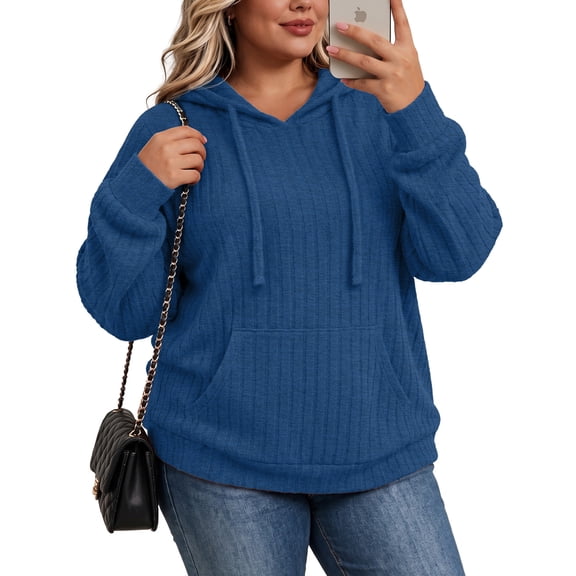 Gleelist Womens Plus Size Lightweight Hoodies Long Sleeve Shirts Kangaroo Pocket Pullover Sweaters Fall Tops Oversized Sweatshirt XL-5XL