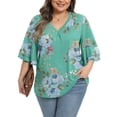 thumbnail image 1 of Gleelist Womens Plus Size Tops 3/4 Ruffle Layered Sleeve V Neck Pleated Tee Shirts Basic Loose Fit Soft Summer Tunic Blouse 1X-5X, 1 of 6