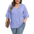 thumbnail image 1 of Gleelist Womens Plus Size Tops 3/4 Ruffle Layered Sleeve V Neck Pleated Tee Shirts Basic Loose Fit Soft Summer Tunic Blouse 1X-5X, 1 of 6