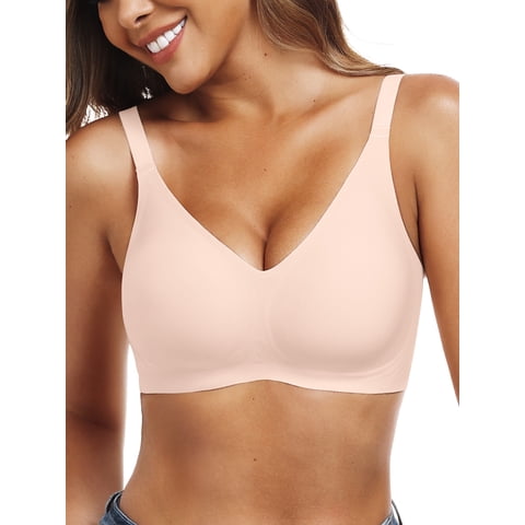 Womens Push Up Everyday Bras For Women No Underwire Smooth Wireless Brassiere Full Coverage Comfortable V Neck T-Shirt Basic Bras
