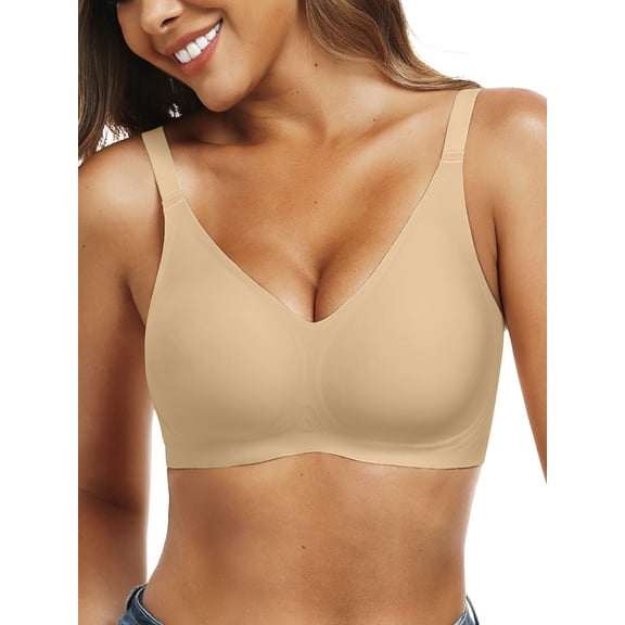 Gleelist Womens Push Up Everyday Bras For Women No Underwire Smooth Wireless Brassiere Full Coverage Comfortable V Neck T-Shirt Basic Bras