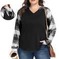 thumbnail image 1 of Gleelist Plus Size Women’s V Neck Long Sleeve Hooded Grid Shirt Casual Vacation Blouses Fashion Plus Top(1X-5X), 1 of 8