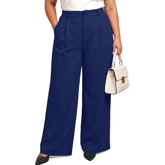Gleelist Women's Plus Size Dress Pants High Waist Wide Leg Work Pants Flowy Business Casual Palazzo Slacks Trousers with Pockets(XL-5XL)