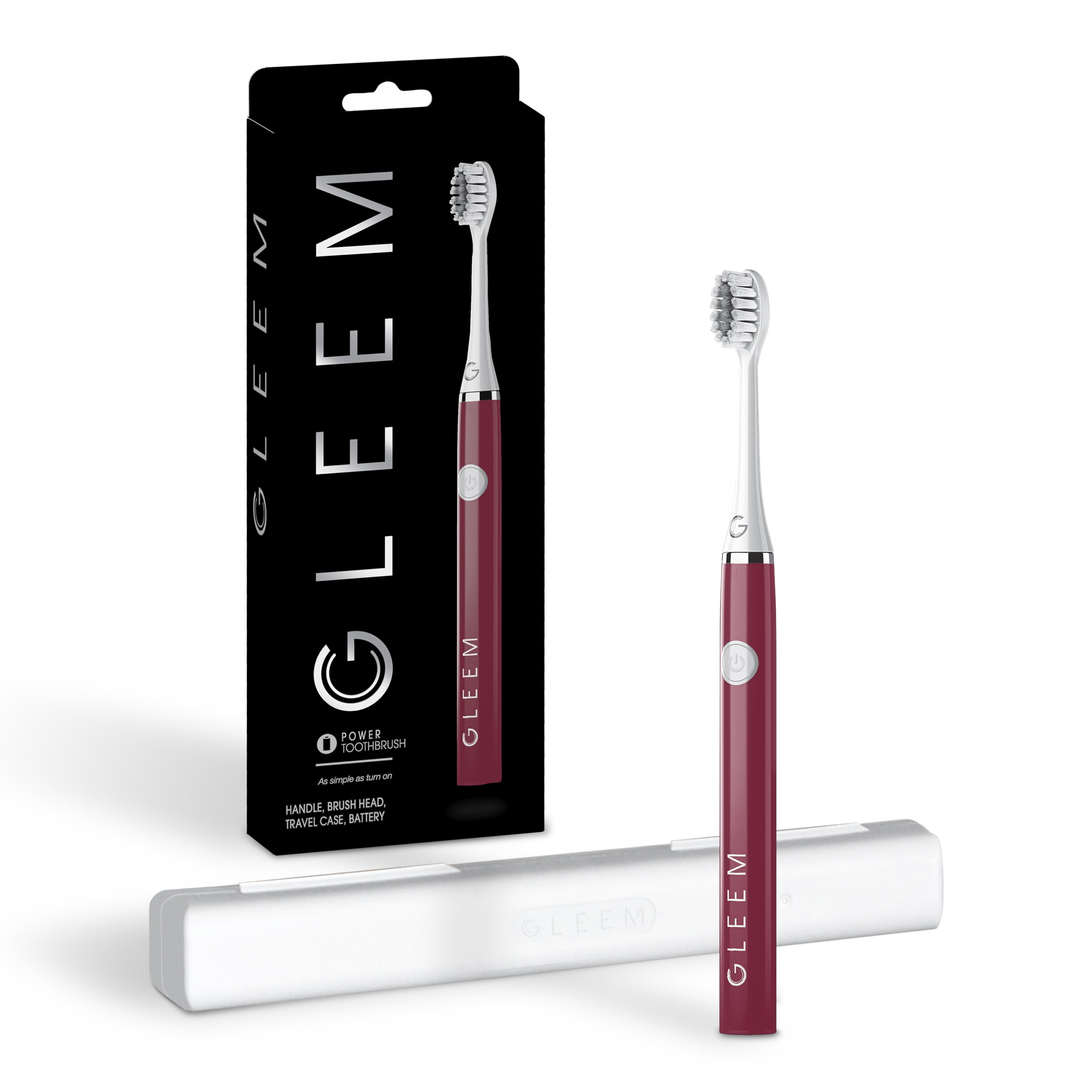 Gleem Battery Toothbrush, Full Head, Soft, Cranberry, 1 Ct, for Adults