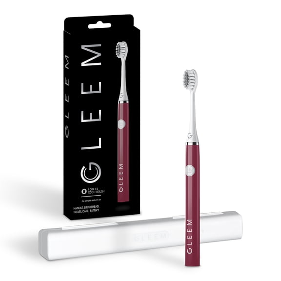 Gleem Battery Toothbrush, Full Head, Soft, Cranberry, 1 Ct, for Adults and Children 3+