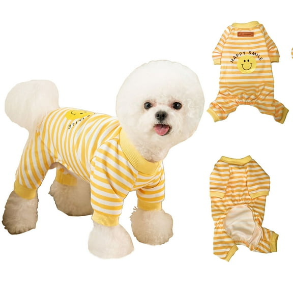 Gleepurr Yellow and White Striped Dog Pajamas, Dralon Dog Clothes for Small Dogs Girl Boy, Puppy Onesie with Feet, Pet Cat Outfit