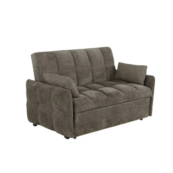 Glen 59 Inch Sleeper Sofa Bed Futon, Grid Tufting, Smooth Brown Fabric
