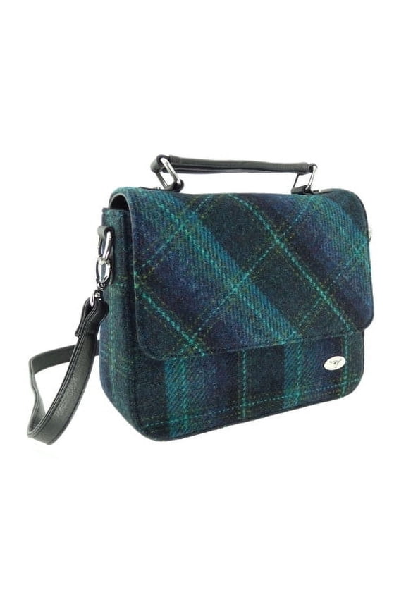 Blue and Turquoise Overcheck Harris Tweed Bag