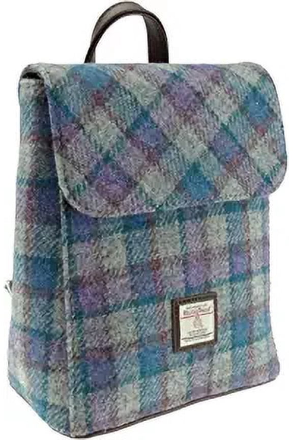 Genuine Scottish Harris Tweed 'Tummel' Mini Backpack in Blue/Purple Check on Grey