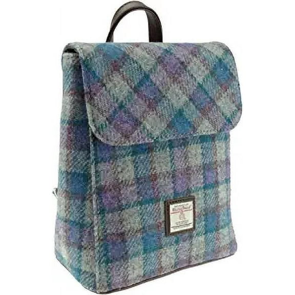 Glen Appin Genuine Scottish Harris Tweed 'Tummel' Mini Backpack in Blue/Purple Check on Grey