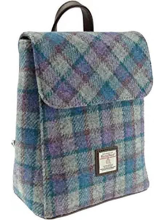 Genuine Scottish Harris Tweed 'Tummel' Mini Backpack in Blue/Purple Check on Grey