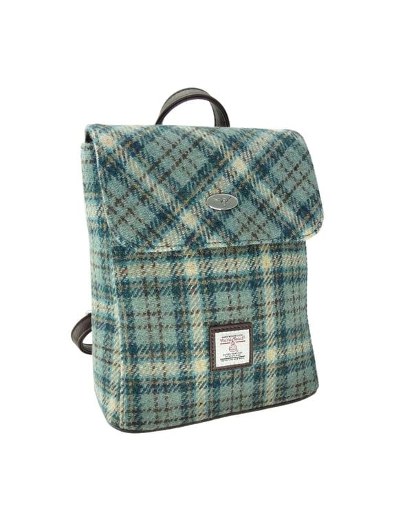 Genuine Scottish Harris Tweed 'Tummel' Mini Backpack in Duck Egg and Cream Check