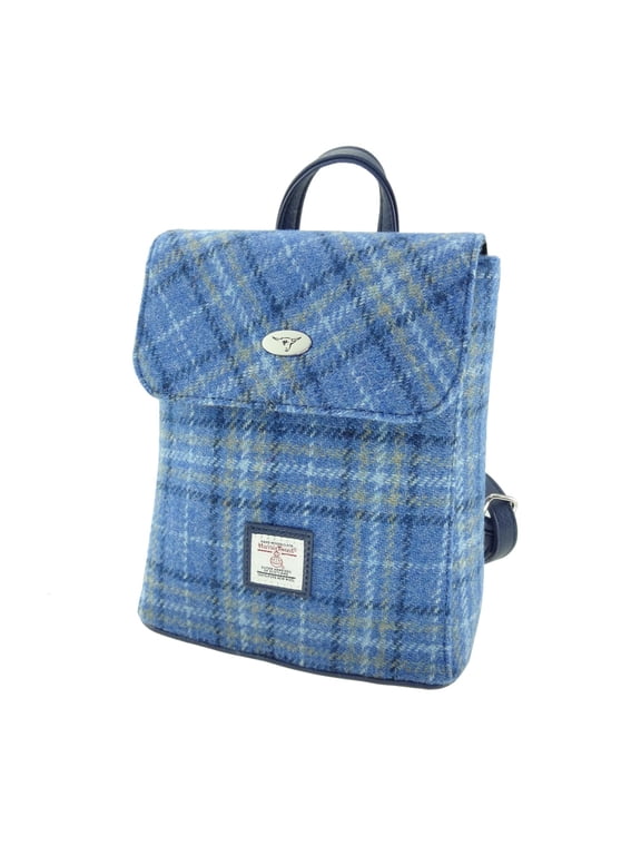 Genuine Scottish Harris Tweed 'Tummel' Mini Backpack in Light Blue Checks
