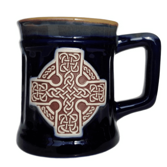 Glen Appin Stoneware Mug Scotland Pottery Mug for Coffe or Beer 16.9 oz(500 ml)Celtic Cross - Blue