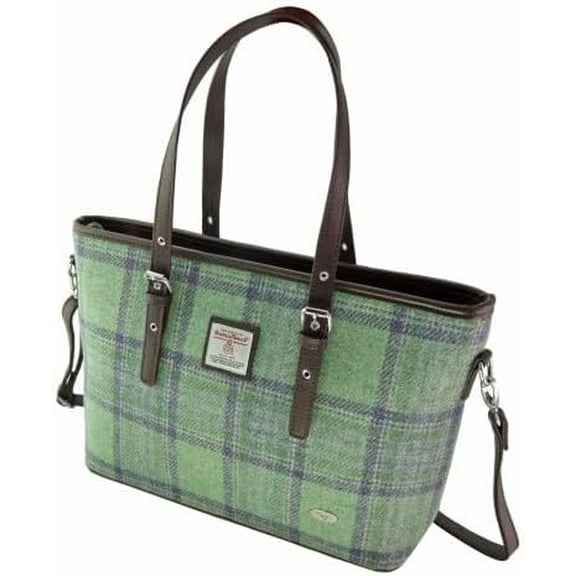 Glen Appin of Scotland Harris Tweed Tote Bag for Womens Large Spey Handbag in Green Stewart