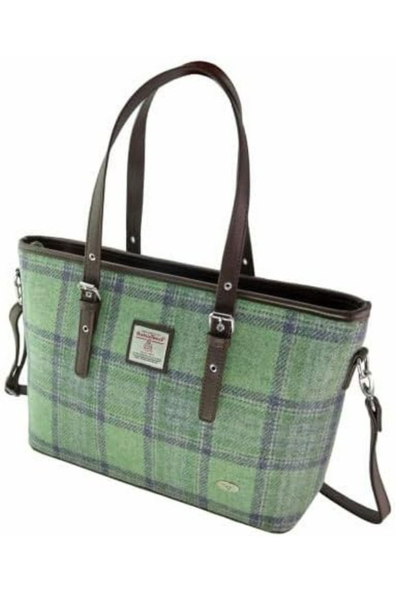 Harris Tweed Tote Bag for Womens Large Spey Handbag in Green Stewart