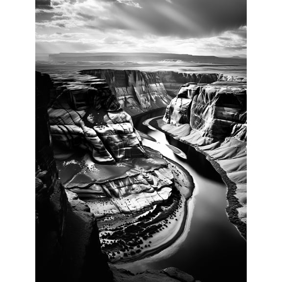 Glen Canyon Colorado River Bend Black and White Photograph High Contrast Dramatic Landscape Large Wall Art Poster Print Thick Paper 18X24 Inch