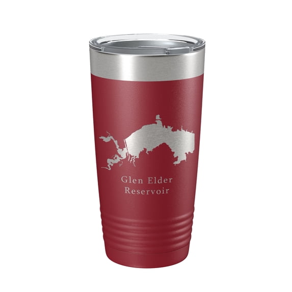 Glen Elder Reservoir Tumbler Lake Map Travel Mug Insulated Laser Engraved Coffee Cup Kansas 20 oz Maroon